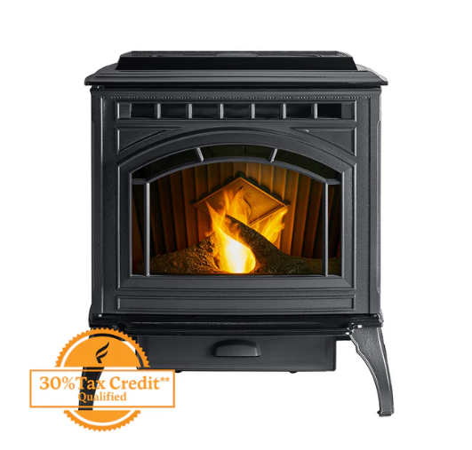 Cast iron pellet stove, classic black