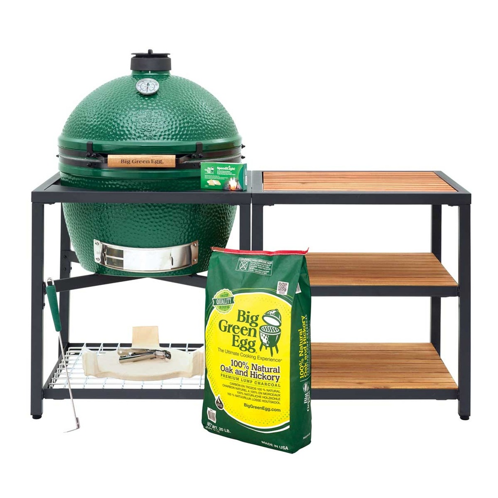 XLarge Big Green EGG in Modular Nest with Expansion and 3 Acacia Inserts Package